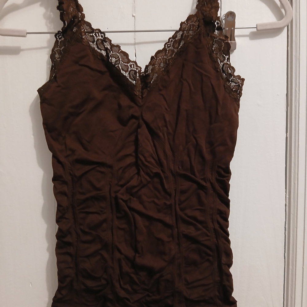 Elegant Brown Lace Trimmed Women's Top